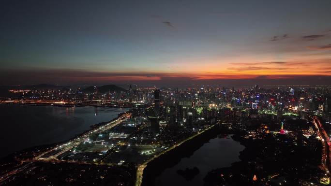 深圳湾日落晚霞夜景