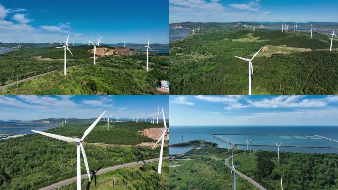 海边风力发电航拍