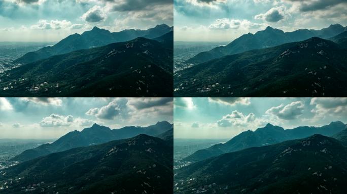 航拍泰山山脉延时摄影光影变化