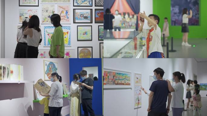 家长带孩子参观少年儿童美术馆展览画展合集