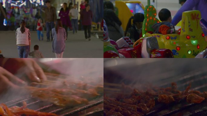 春节人流热闹烧烤