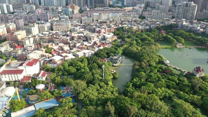 泉州市区航拍丰泽区东湖公园城市建筑风光