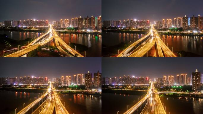 【4K超清】惠州延时航拍立交桥车流夜景