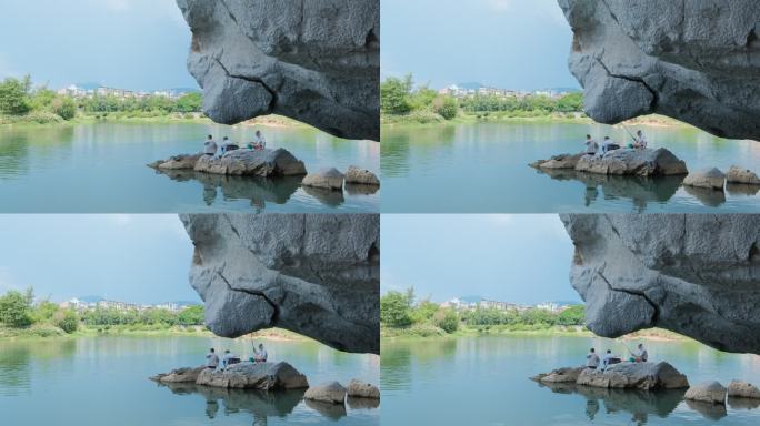 广西桂林自然风光风景伏波山钓鱼