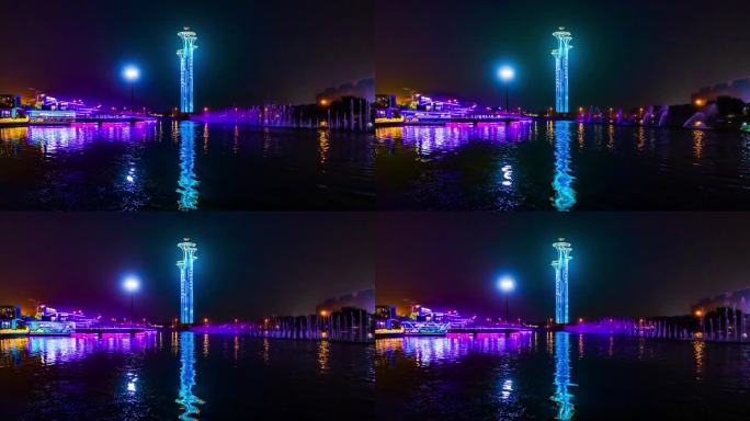 北京地标奥林匹克塔水面湖夜景倒影延时摄影