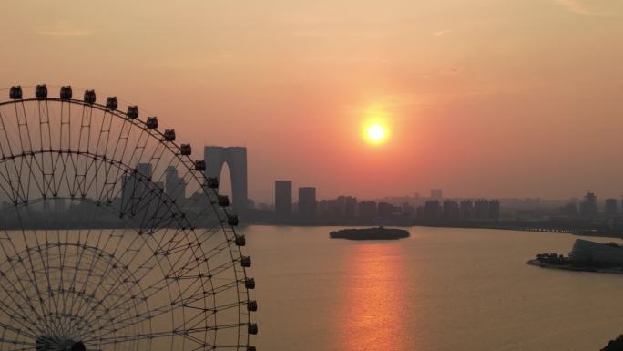 日落 金鸡湖 延时 摩天轮 码头 游船