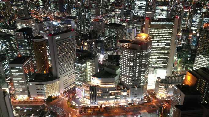 原创4K 日本大阪梅田高楼都市天际线航拍