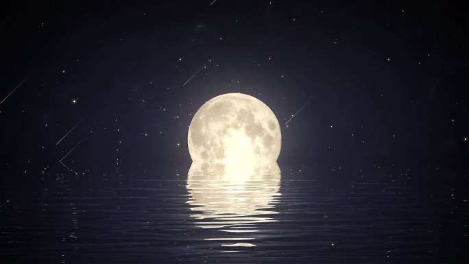 金色唯美水面月亮升起