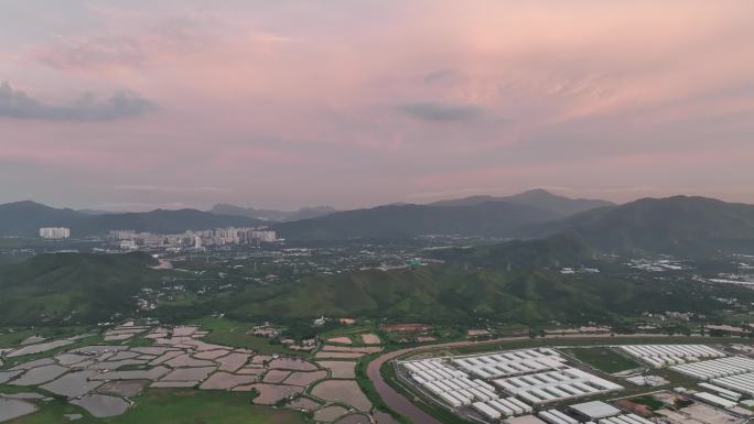 香港河套隔离方舱医院日落晚霞