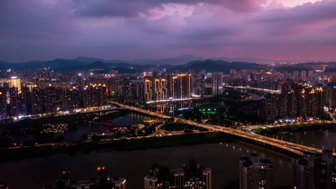 【4K超清】惠州延时航拍金山湖公园夜景