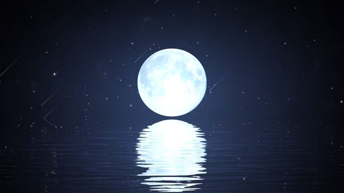 白色唯美水面月亮升起