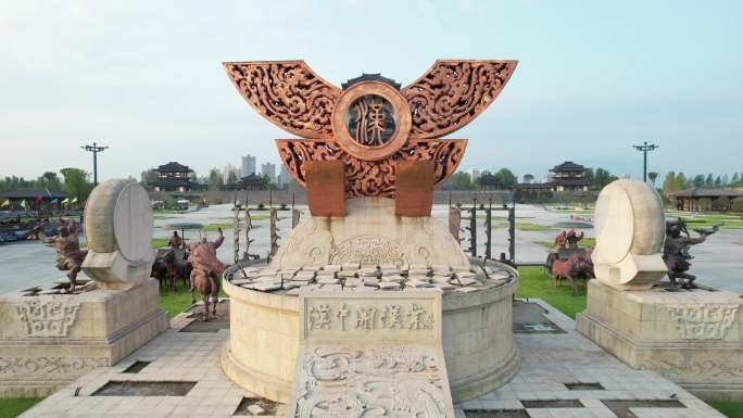 航拍陕西汉中汉雕塑