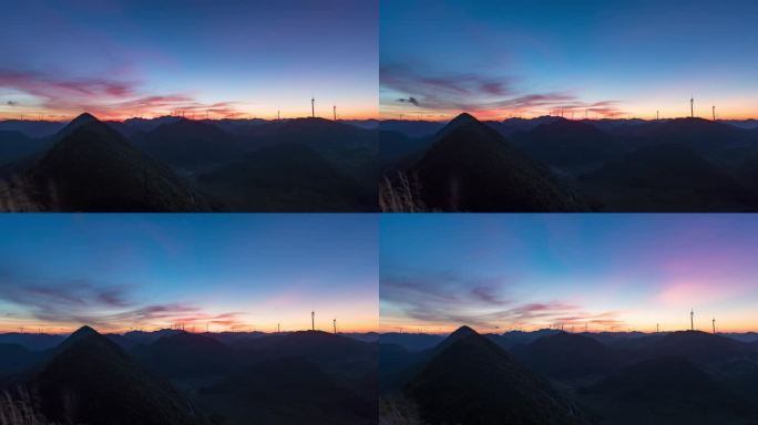 武陵山区风力发电日出朝霞4K