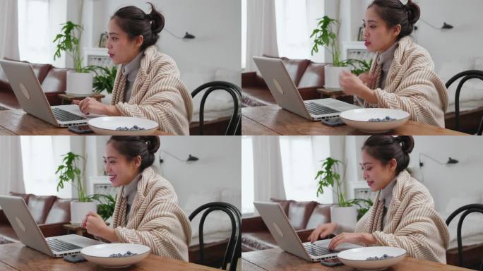 居家办公视频会议美女在家用电脑工作