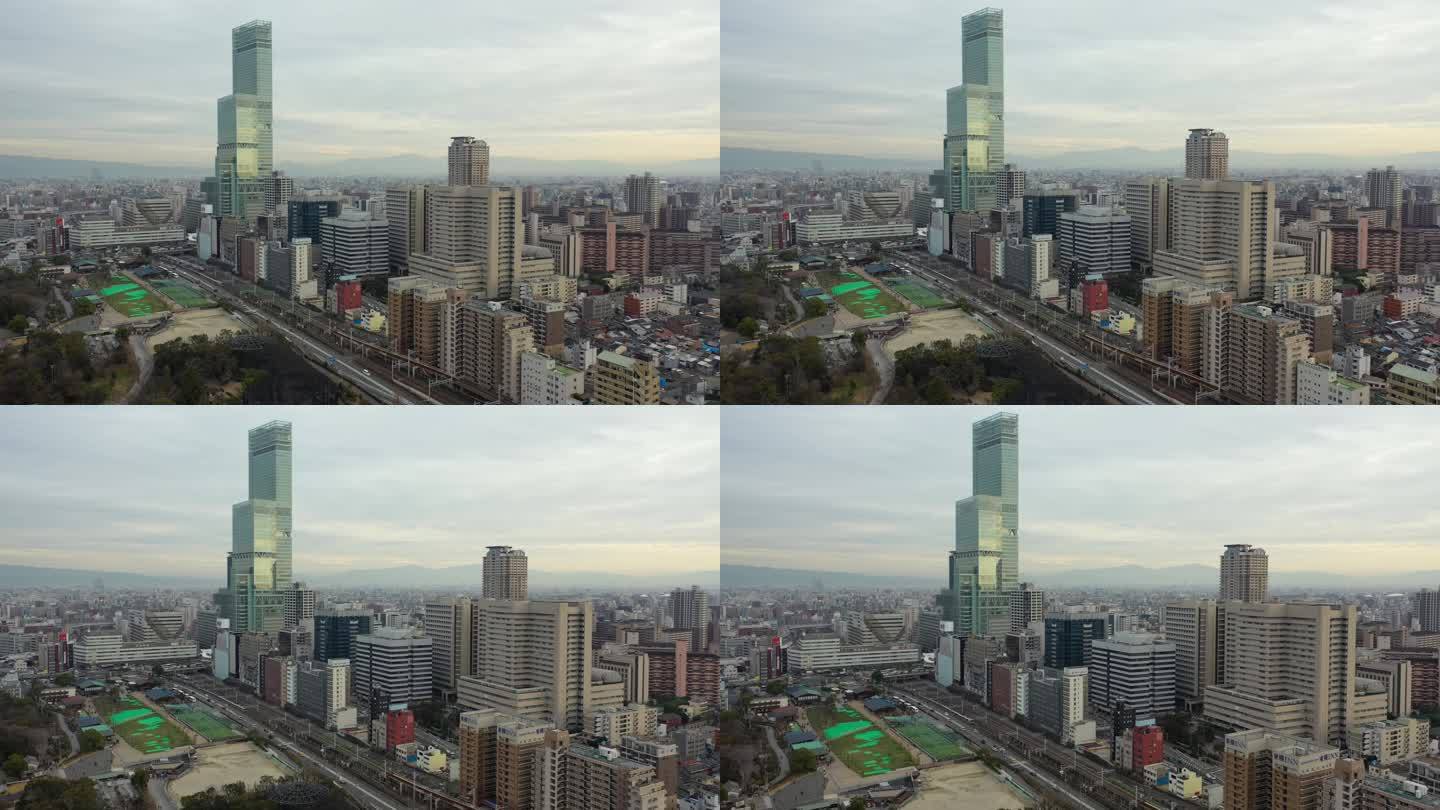 原创4K日本大阪阿倍野都市天际线夜景航拍