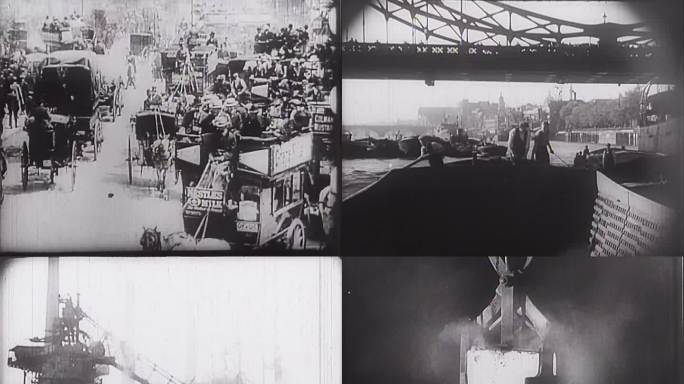 伦敦敦繁华的大街 泰晤士河 塔桥 军舰