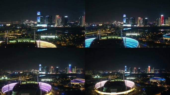 义乌城市地标夜景风光4K变焦航拍