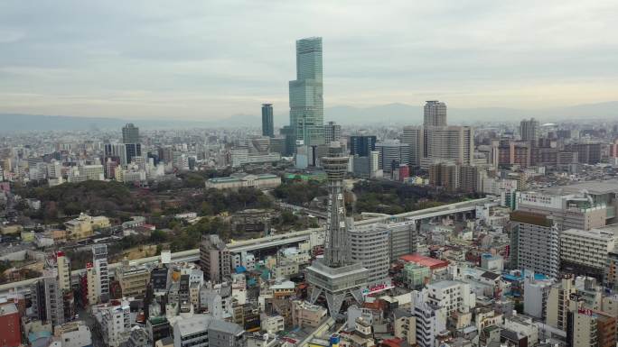 原创4K日本大阪阿倍野都市天际线夜景航拍