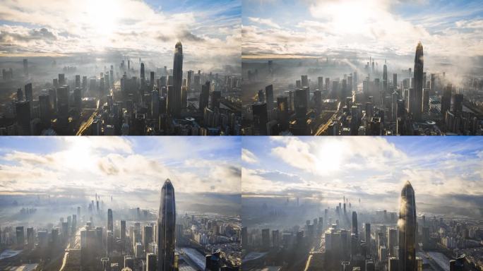 深圳大气日出航拍延时城市风光摄影素材