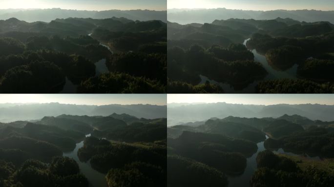 清晨水库绿水青山湖泊森林树林