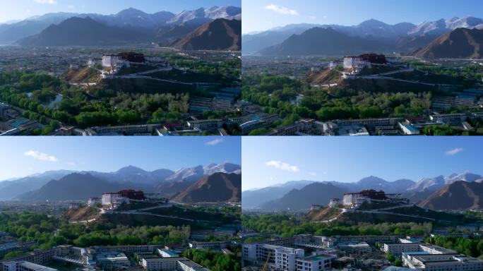 4K西藏拉萨布达拉宫背面宗角禄康公园航拍