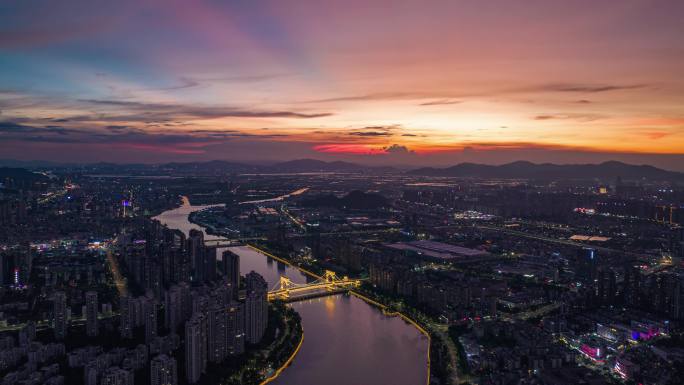 航拍珠海前山河南屏二桥城市夜景4k延时