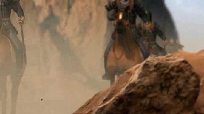 古代战争_骑马穿越荒原陡壁（镜头抖动）