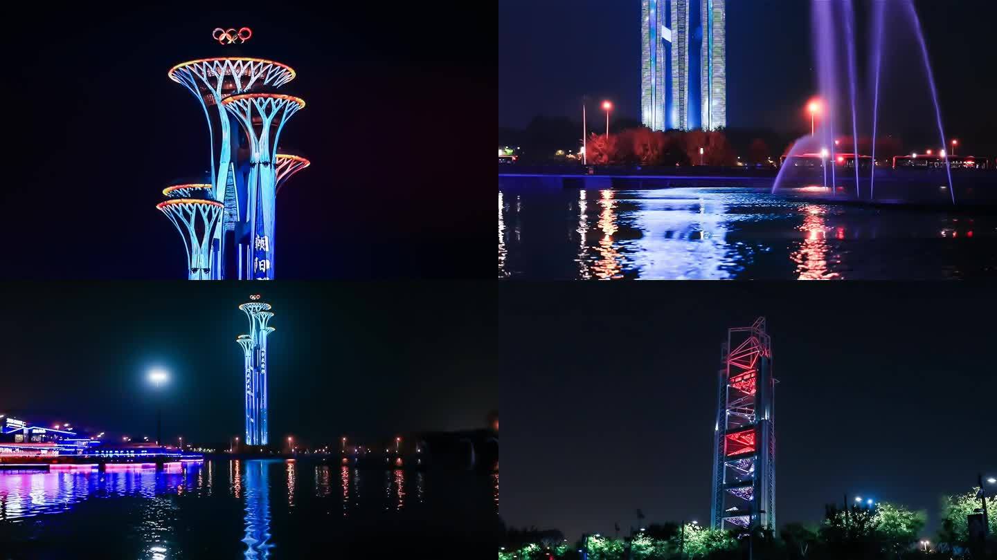4K北京地标奥林匹克公园夜间夜景视频素材