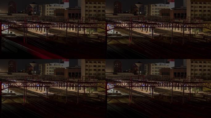 火车、铁路延时夜景