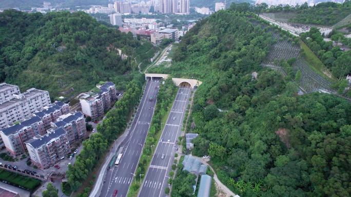 航拍福州妙峰山隧道