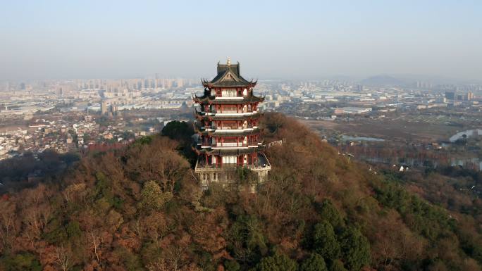 安徽省马鞍山市采石矶景区三台阁航拍风光