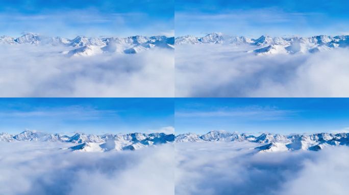 蓝天雪山云海延时航拍风景