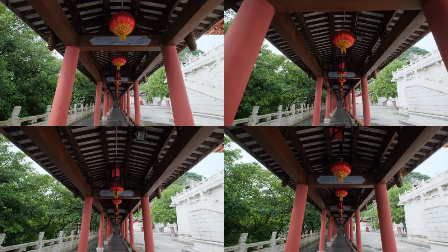 广西柳州文庙中式庭院深宫后院走廊长廊灯笼