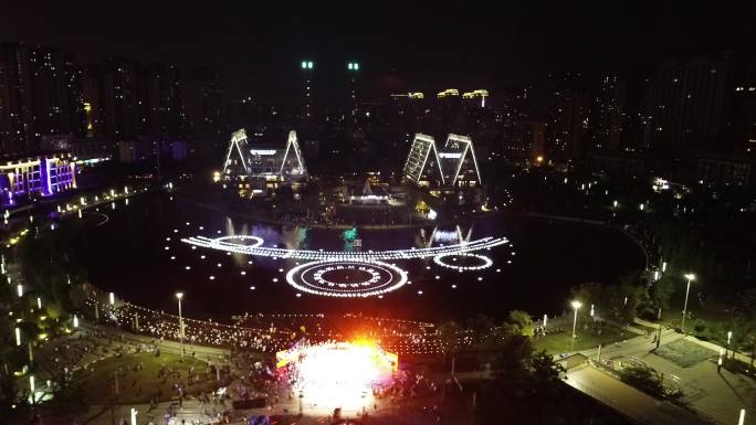 郑州市惠济区月湖公园夜景航拍