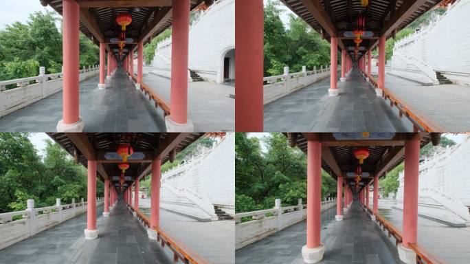 广西柳州文庙中式庭院深宫后院走廊长廊灯笼