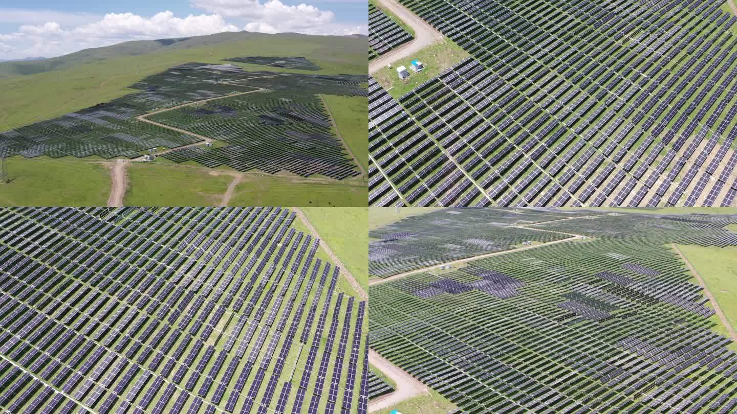 草原 新能源太阳能板  光伏发电  4K