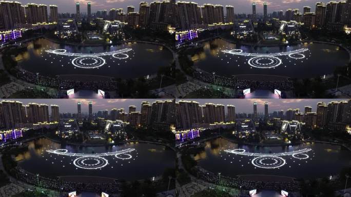 郑州市惠济区月湖公园夜景航拍