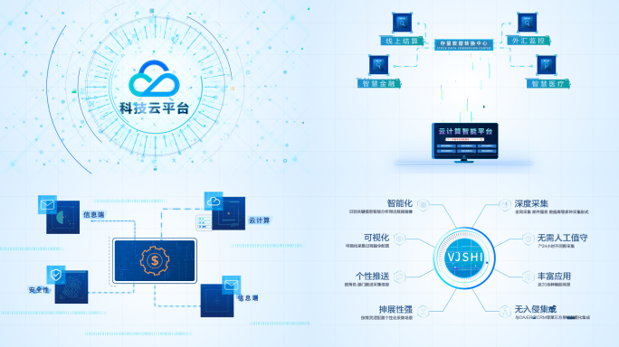 科技简洁白色图形MG动画大屏开场视频模板