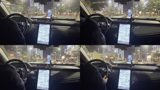 网约车司机按照手机上导航行驶在城市道路上
