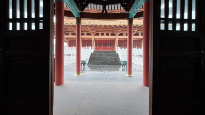 广西柳州文庙中式庭院宫殿大殿走进大门