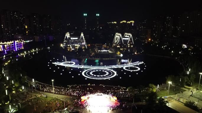 郑州市惠济区月湖公园夜景航拍