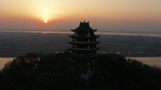 安徽省马鞍山市采石矶景区三台阁航拍风光