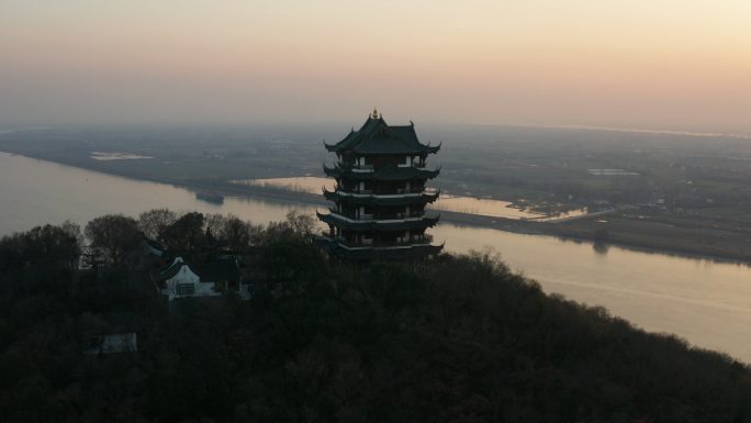 安徽省马鞍山市采石矶景区三台阁航拍风光