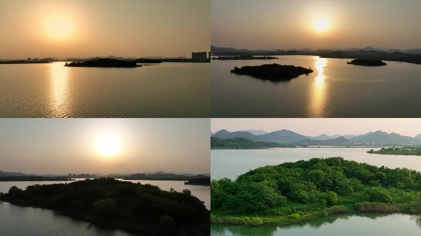 杭州南湖夕阳航拍