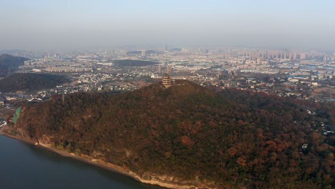 安徽省马鞍山市采石矶景区三台阁航拍风光