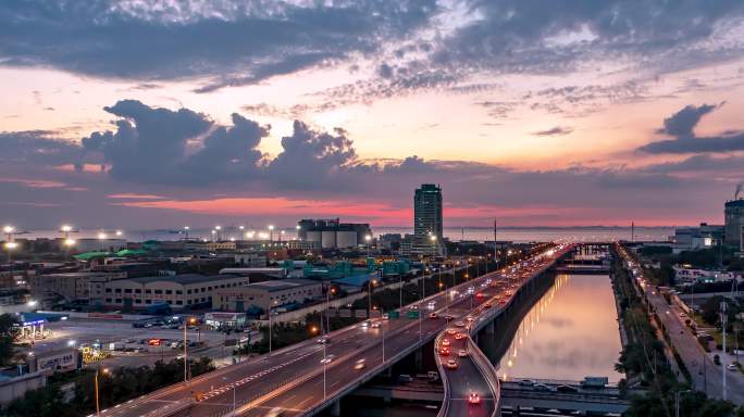 青岛杭鞍高架路日转夜延时