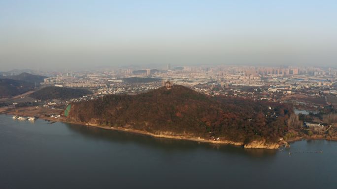 安徽省马鞍山市采石矶景区三台阁航拍风光