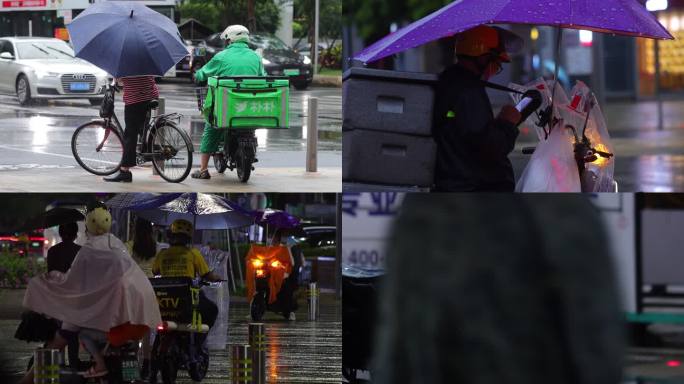 下雨天送外卖的小哥视频合集