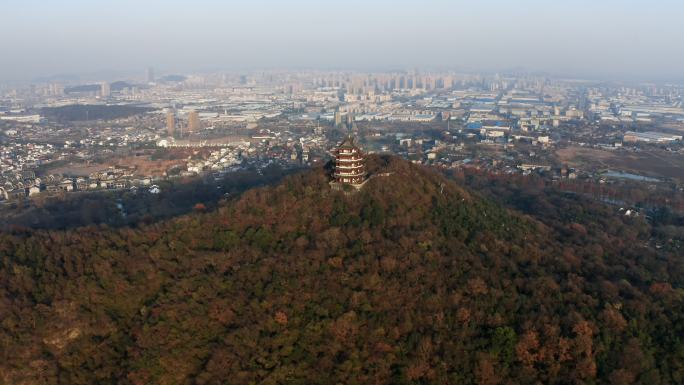 安徽省马鞍山市采石矶景区三台阁航拍风光