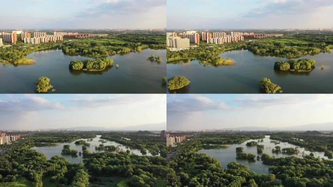 航拍北京昌平新城滨河森林公园